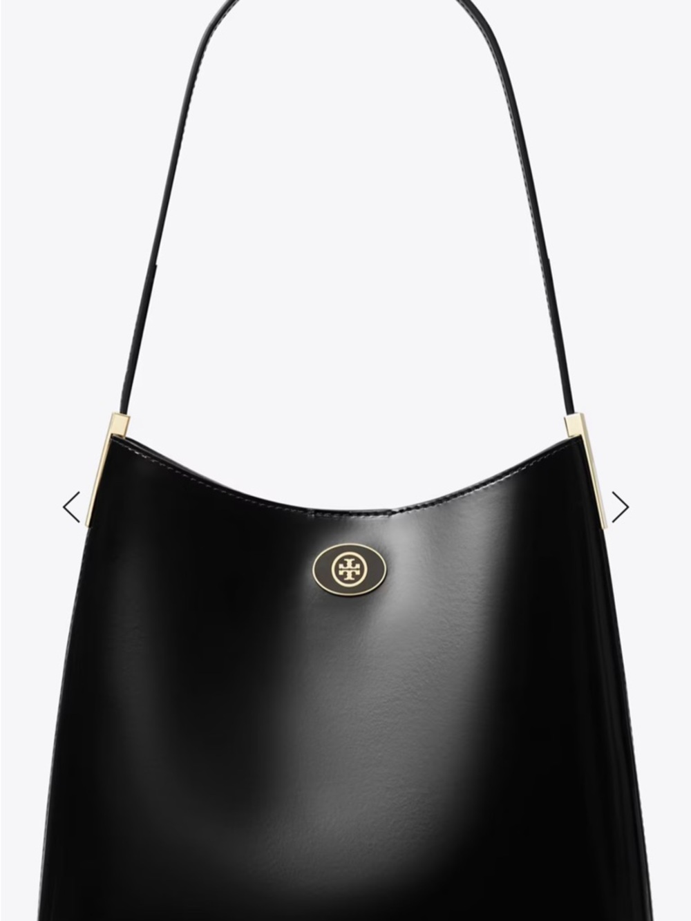 Tory Burch Robinson Spazzalato Black Leather Shoulder Bag with Gold Logo NWT